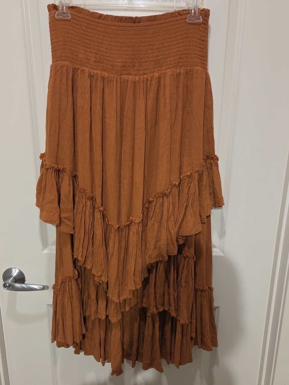 Free People Rust-Brown High-Low Tiered Boho Skirt